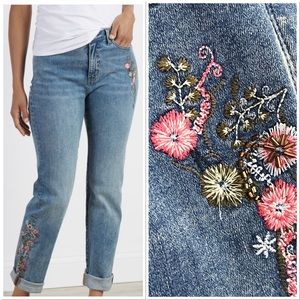 Soft Surroundings Ultimate Denim Embroidered & Beaded Girlfriend Jeans